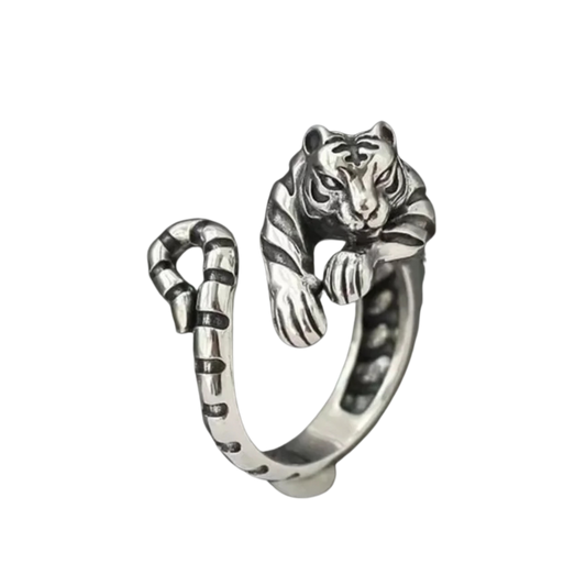 Minimalist Niche Tiger Adjustable Open Ring Men and Women Retro Punk Antique Gold Antique Silver Colorful Animal Jewelry Gifts