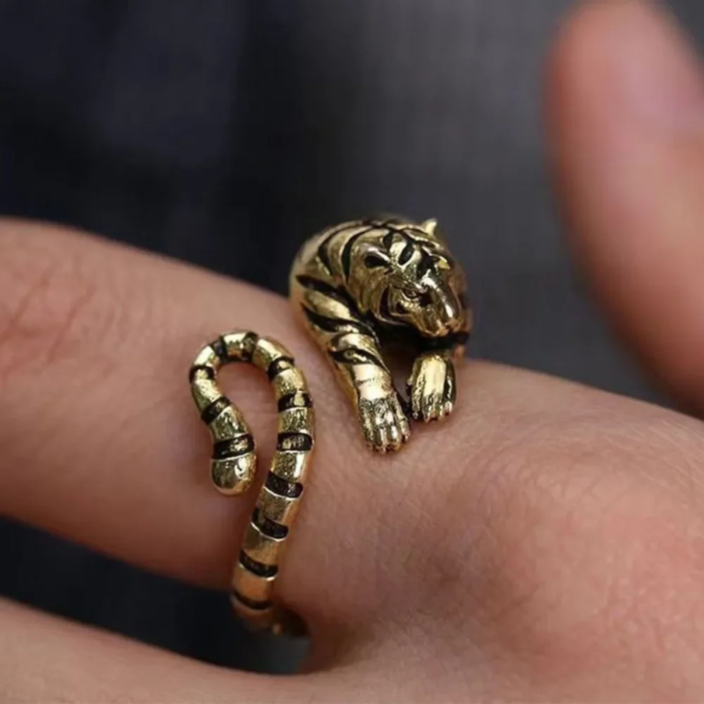 Minimalist Niche Tiger Adjustable Open Ring Men and Women Retro Punk Antique Gold Antique Silver Colorful Animal Jewelry Gifts